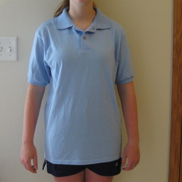 HANES UNISEX SIZE MEN'S SMALL (34 - 36) LIGHT BLUE POLO / GOLF SHIRT NWT - Picture 4 of 6